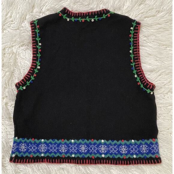 Vintage 90s Talbots Novelty Winter Sweater Vest 100% Wool Medium - Picture 4 of 4